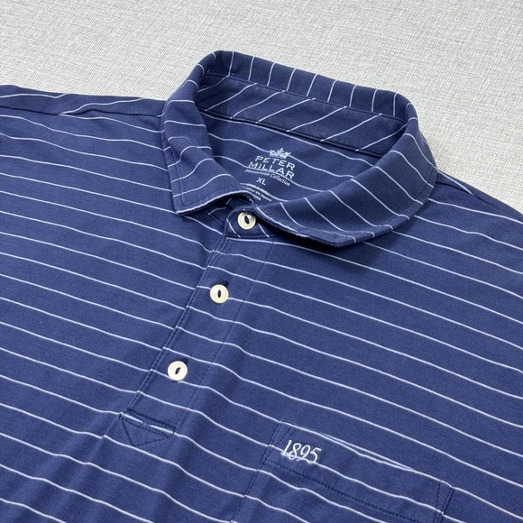 Peter Millar Other - Peter Millar Polo Shirt Mens XL Blue Striped Mountainside Collection Pocket